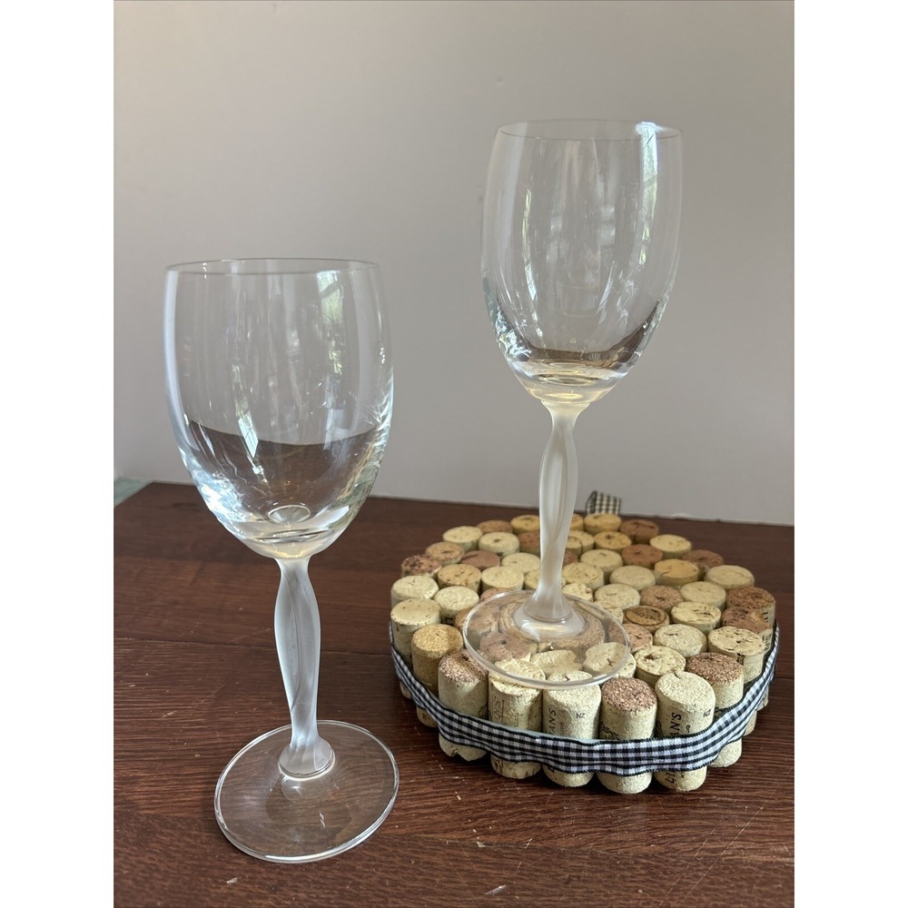 2-Mikasa "Ballet" Wine Glasses Goblets Clear Bowl, Frosted Stem Discontinued